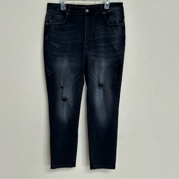 RISEN Jeans Distressed Black Denim Ankle Skinny Style XRDP1004 Women’s Size 2XL - Picture 1 of 7